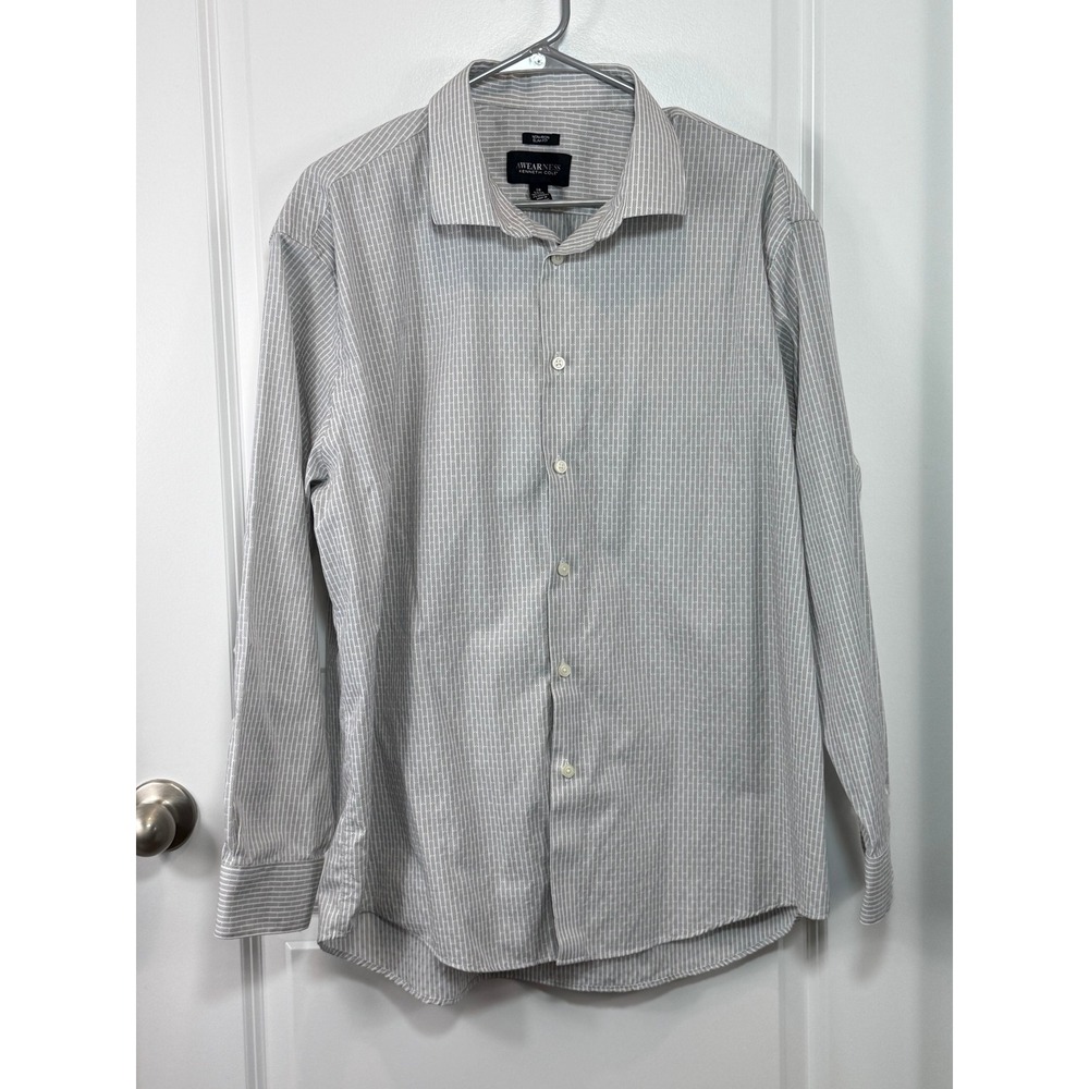Awearness Kenneth Cole Mens Slim Fit Non-Iron Dress Shirt Grey White 18‎ 34/35